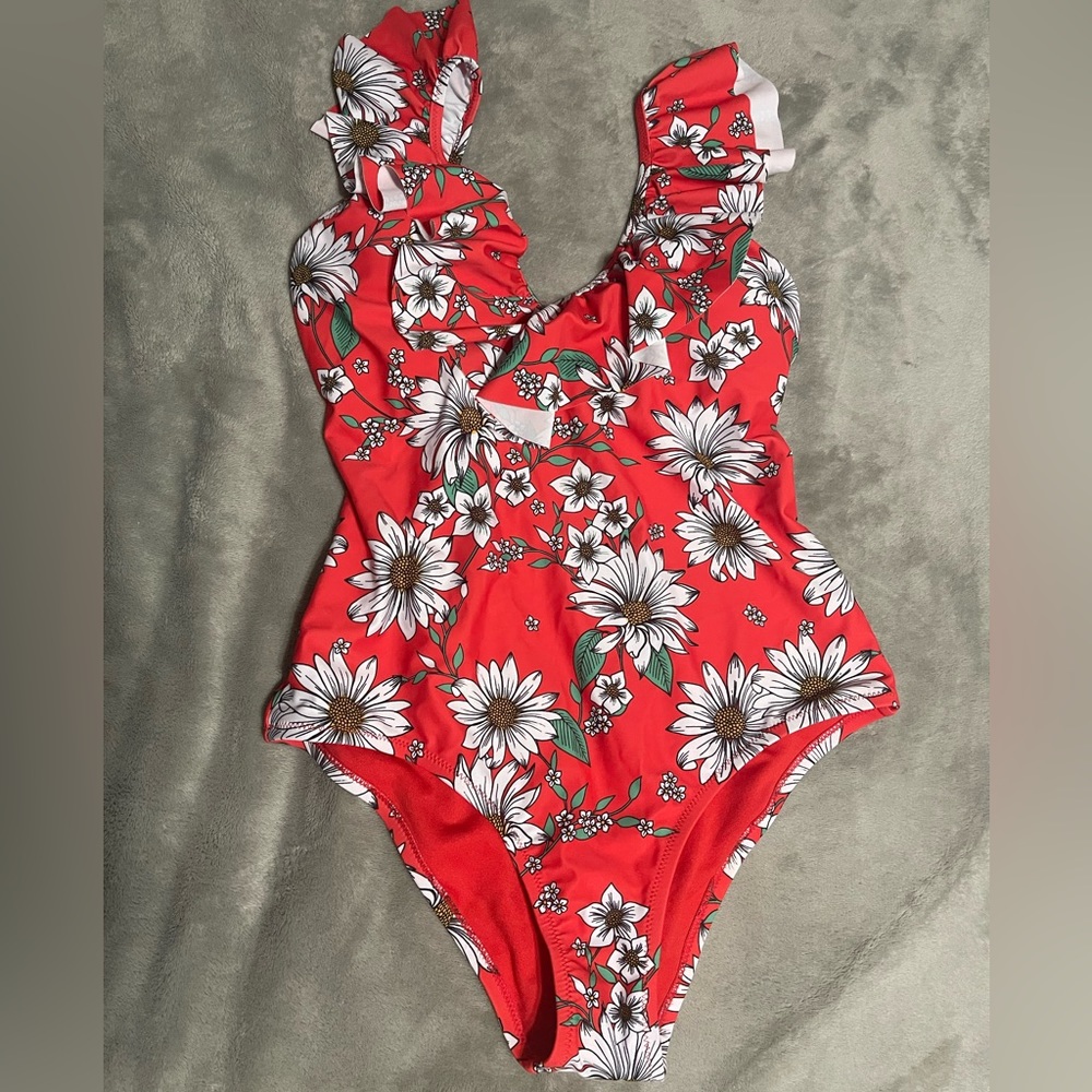 Jessica Simpson Floral Ruffle One Piece Bathing Suit